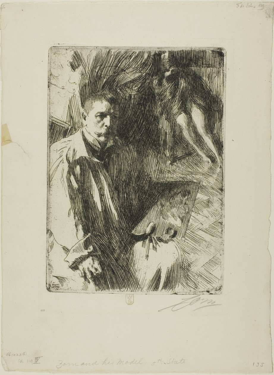 Zelfportret met Model II door Anders Leonard Zorn