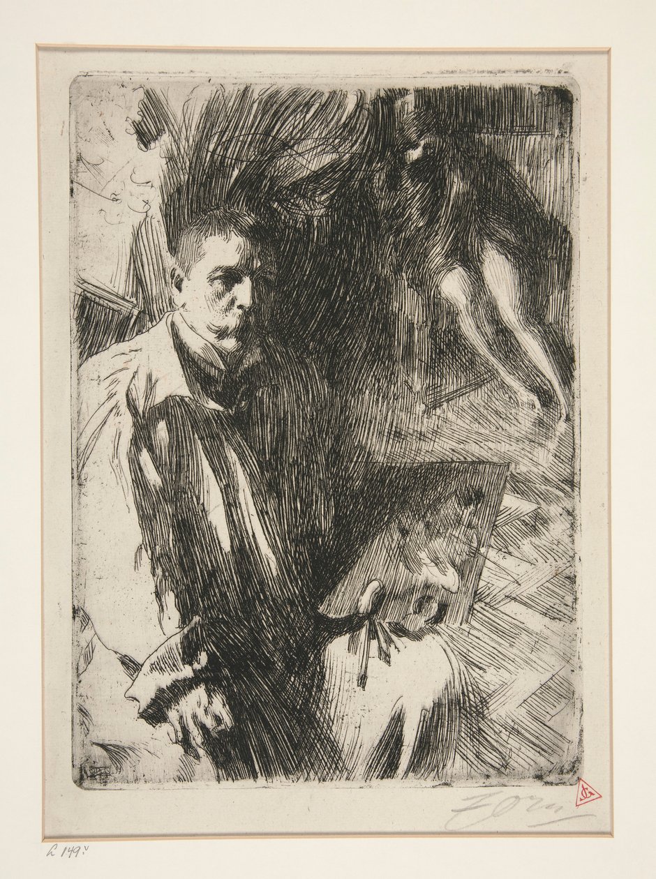 Zelfportret met Model II door Anders Leonard Zorn