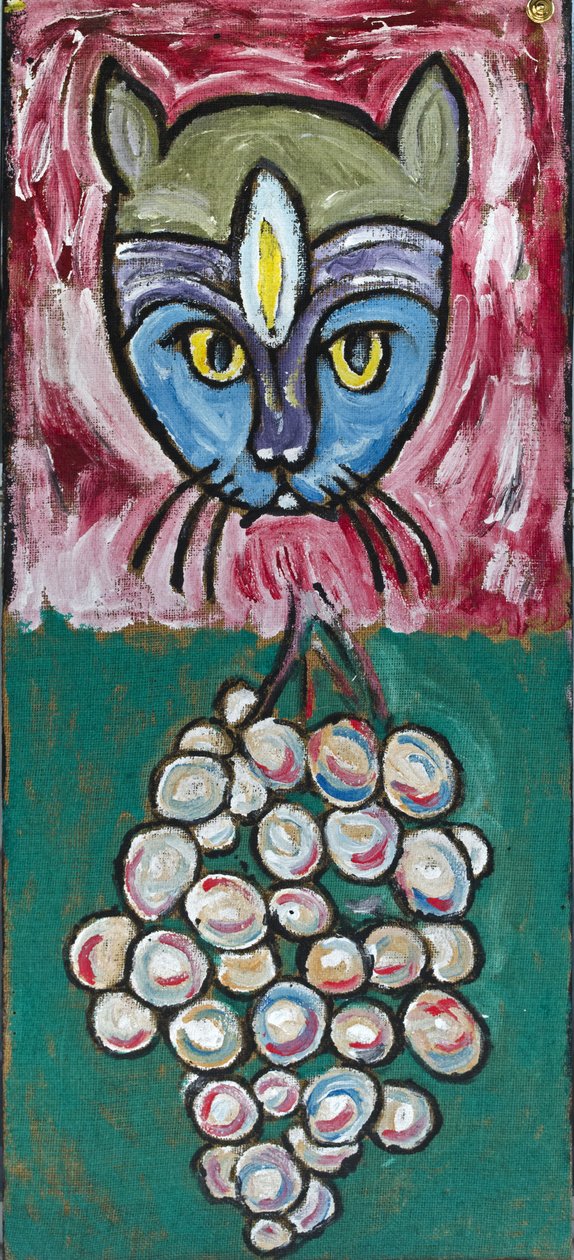 DAGELIJKS KUNST: CAT AND GRAPES, 2012 (acryl op jute doek gespannen op een houten frame) door Ando Gilardi