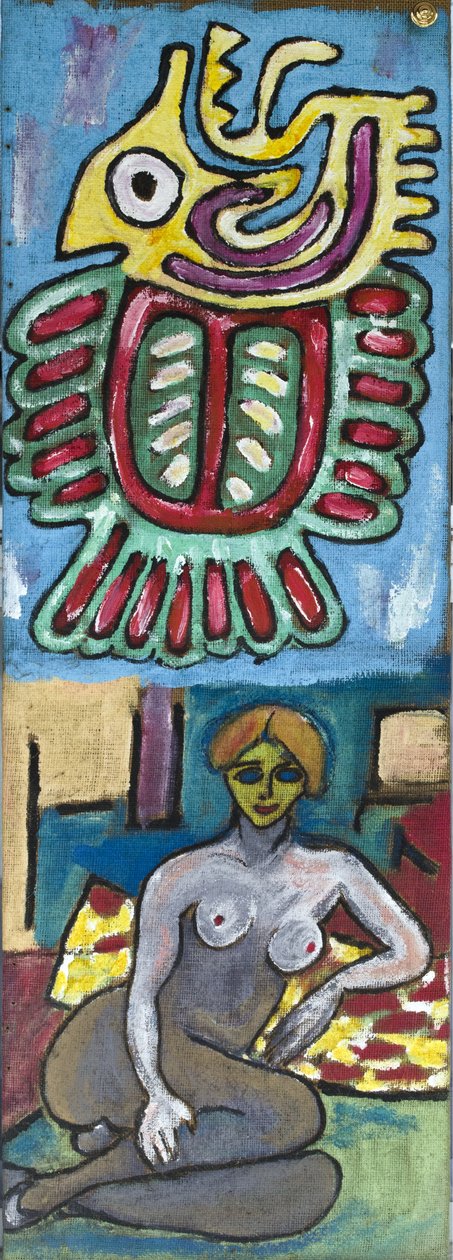 MYTHOLOGISCHE FIGUUR EN VROUWELIJKE NUDE, 2012 (acryl op jute doek gespannen op een houten frame) door Ando Gilardi
