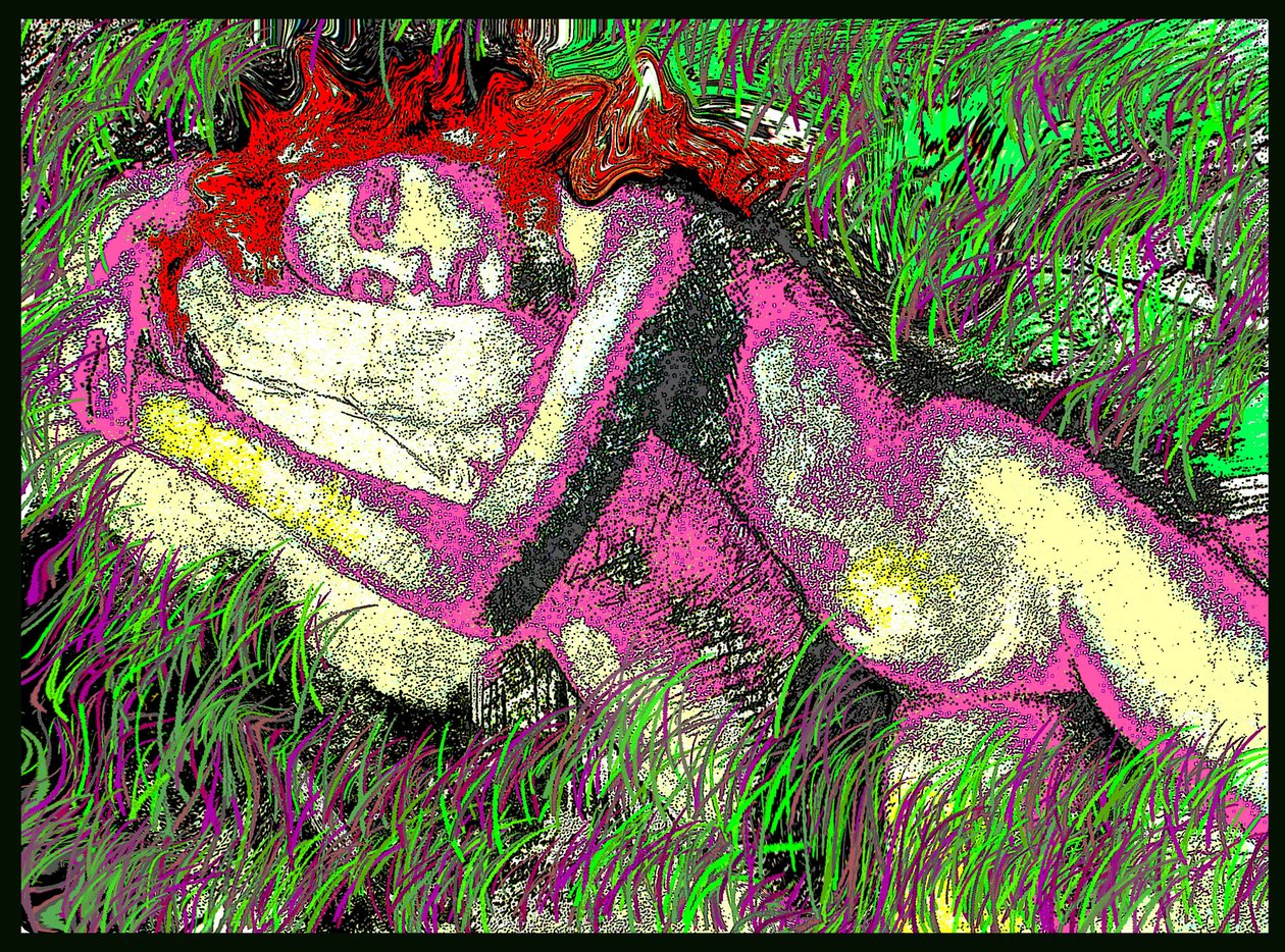 SLAAP IN GEKLEURD GRAS 2002, 2002 (Digitaal schilderij) door Ando Gilardi