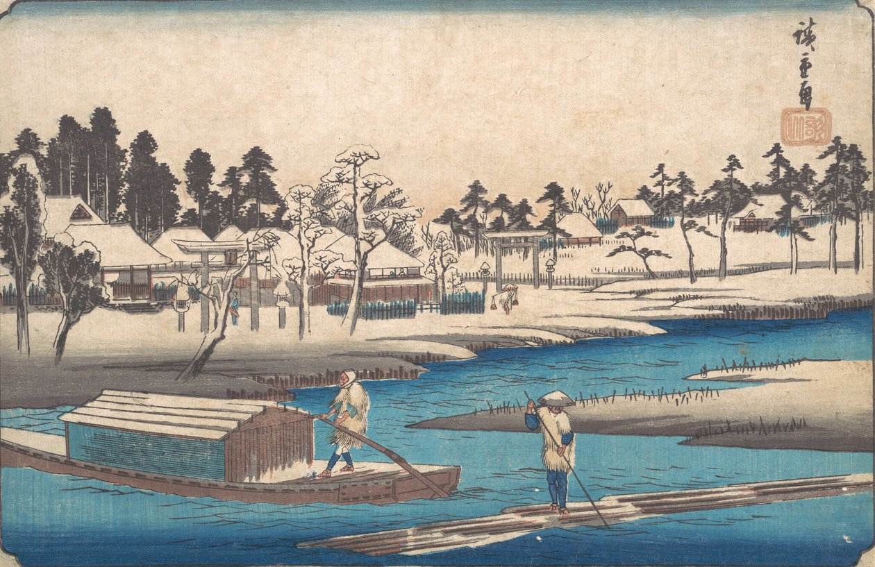 Opklarend weer na sneeuw in Massaki door Ando Hiroshige