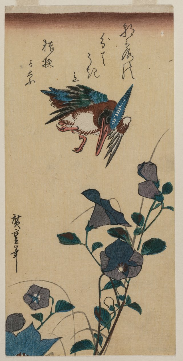 IJsvogel en Chinese Klokbloemen door Ando Hiroshige