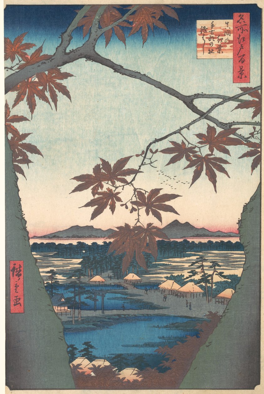 Esdoorns bij Mama, uit de serie Honderd beroemde uitzichten van Edo, ca. 1857 door Ando Hiroshige