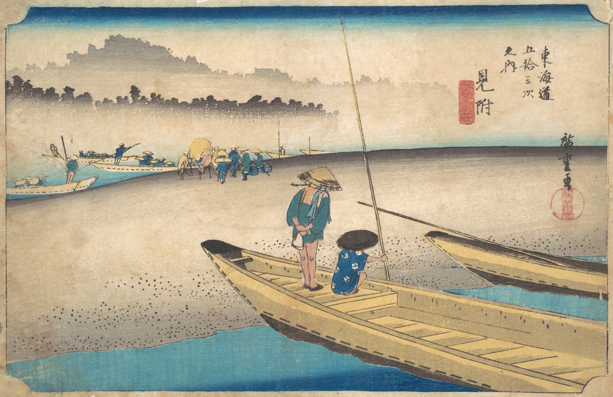 Mitsuke, Tenryugawa Veerboot, Station Nr. 29 door Ando Hiroshige