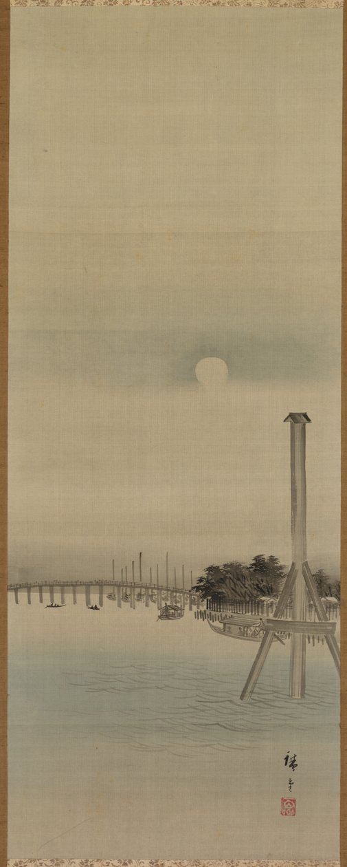 Nachtelijke scène op de Sumida-rivier, 1800s door Ando Hiroshige
