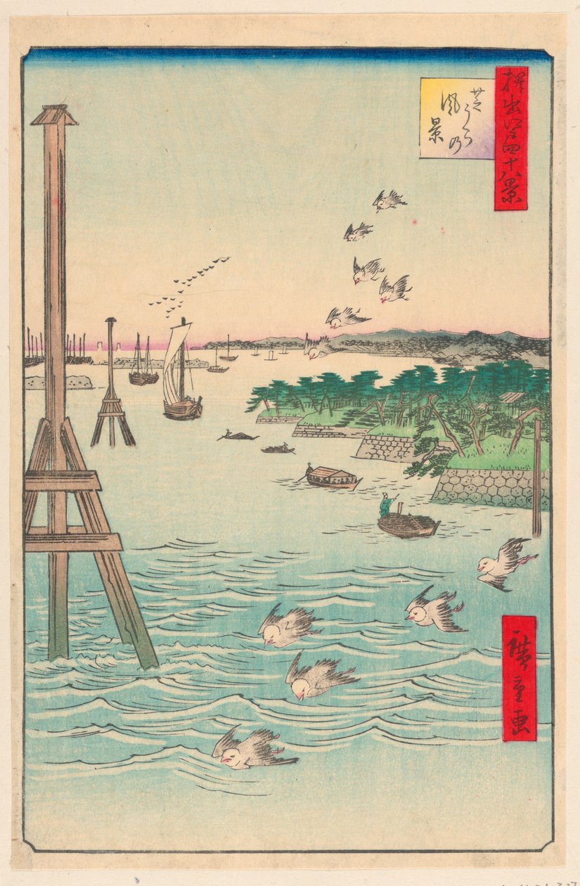 Uitzicht op de Shiba-kust uit de serie Honderd beroemde uitzichten van Edo door Ando Hiroshige
