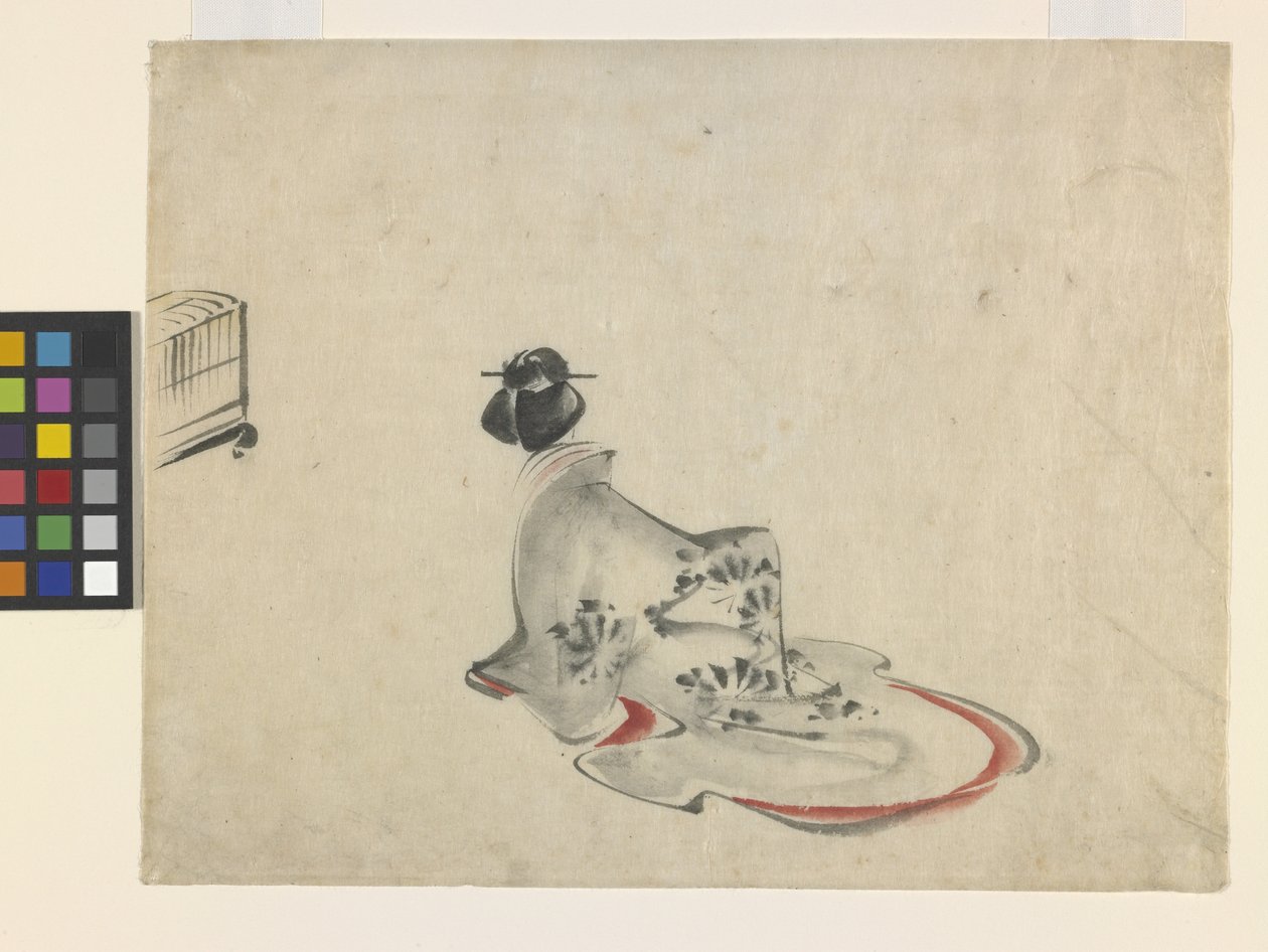 Een Vrouw Buigend door Ando or Utagawa Hiroshige