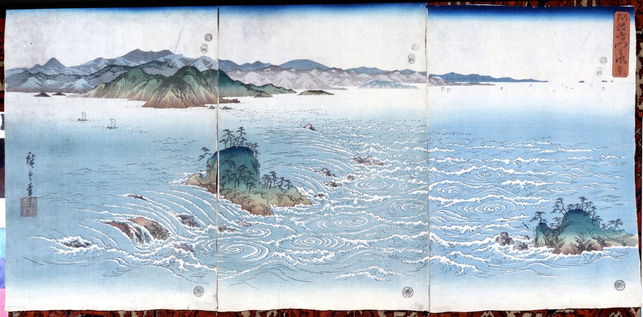 Naruto-kloof in Awa. Prenten door Katsushika (Utagawa) Hiroshige (1797-1858). door Ando or Utagawa Hiroshige
