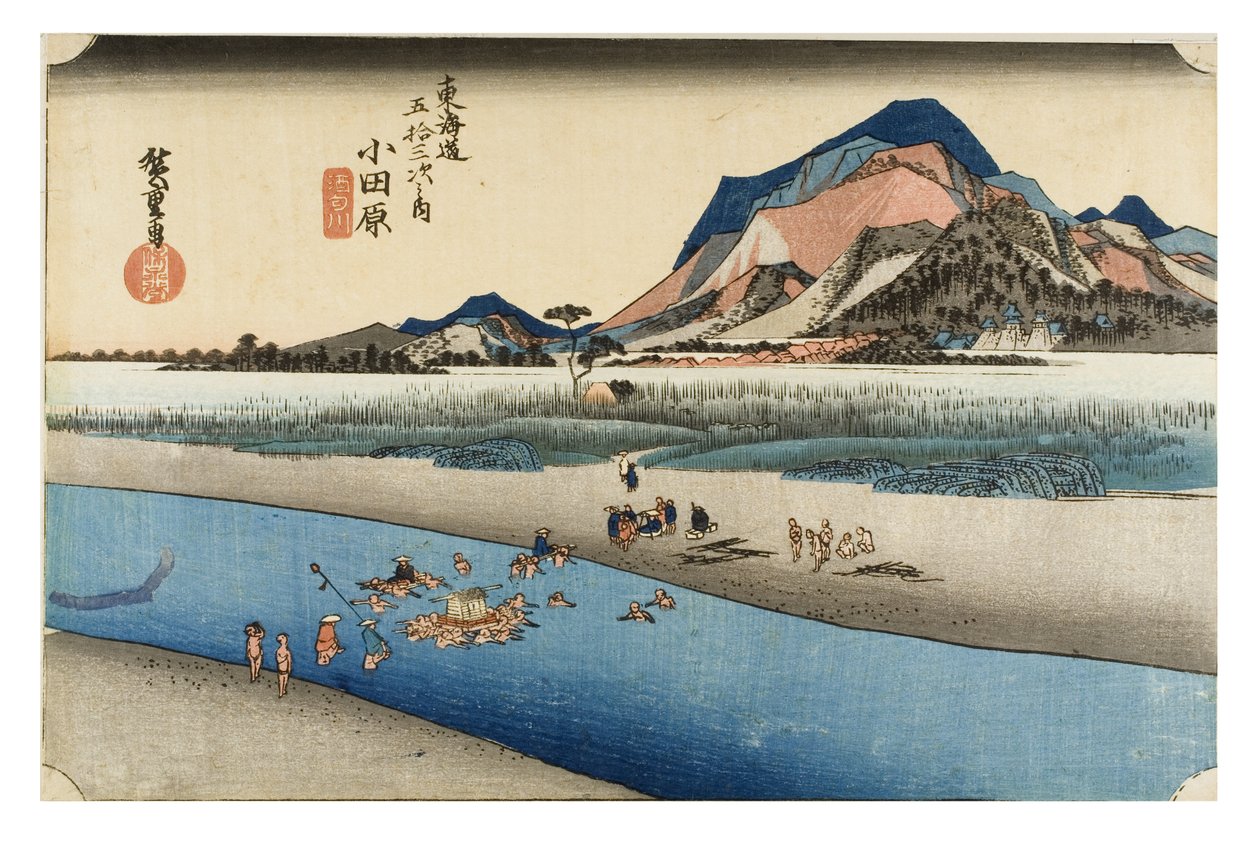 Odawara: Sakawa rivier uit de serie De drieënvijftig stations van de Tokaido, ca. 1831-1834 (houtsnede op papier) door Ando or Utagawa Hiroshige