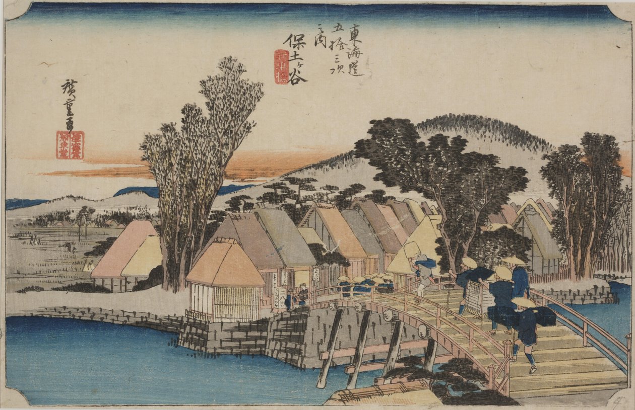Shinmachi Brug door Ando or Utagawa Hiroshige