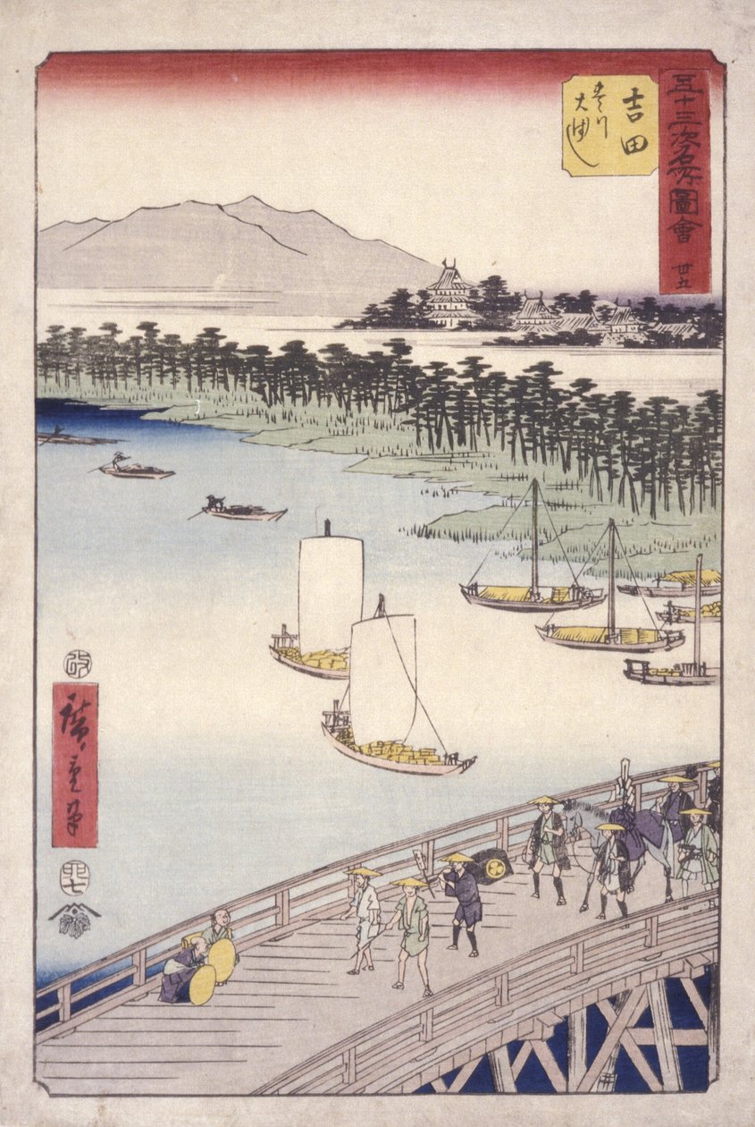 Station 35, Yoshida; Kyoka Tokaido-serie door Ando or Utagawa Hiroshige