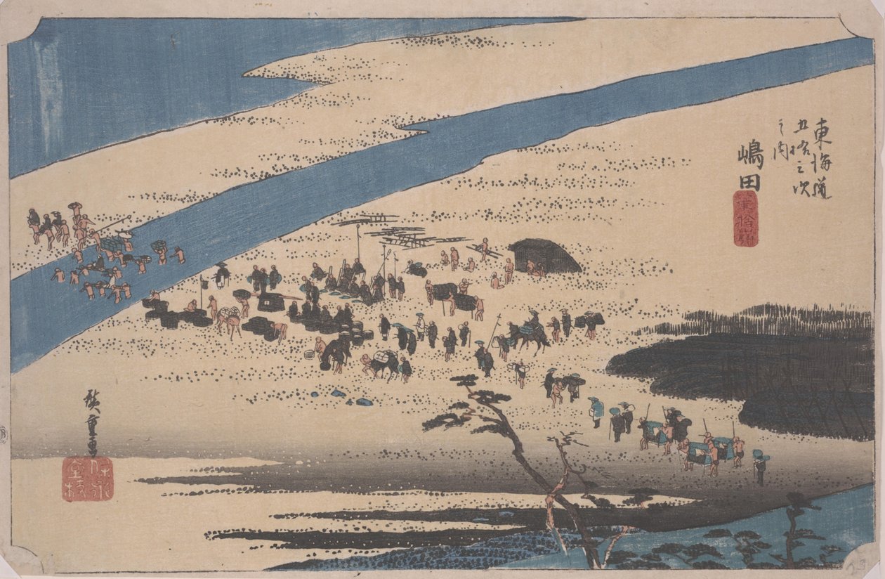 Suruga-oever van de Oi-rivier door Ando or Utagawa Hiroshige