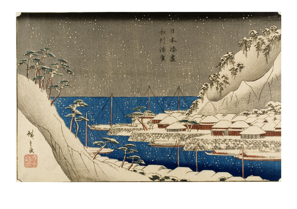 Uraga in sneeuw, Edo-periode door Ando or Utagawa Hiroshige
