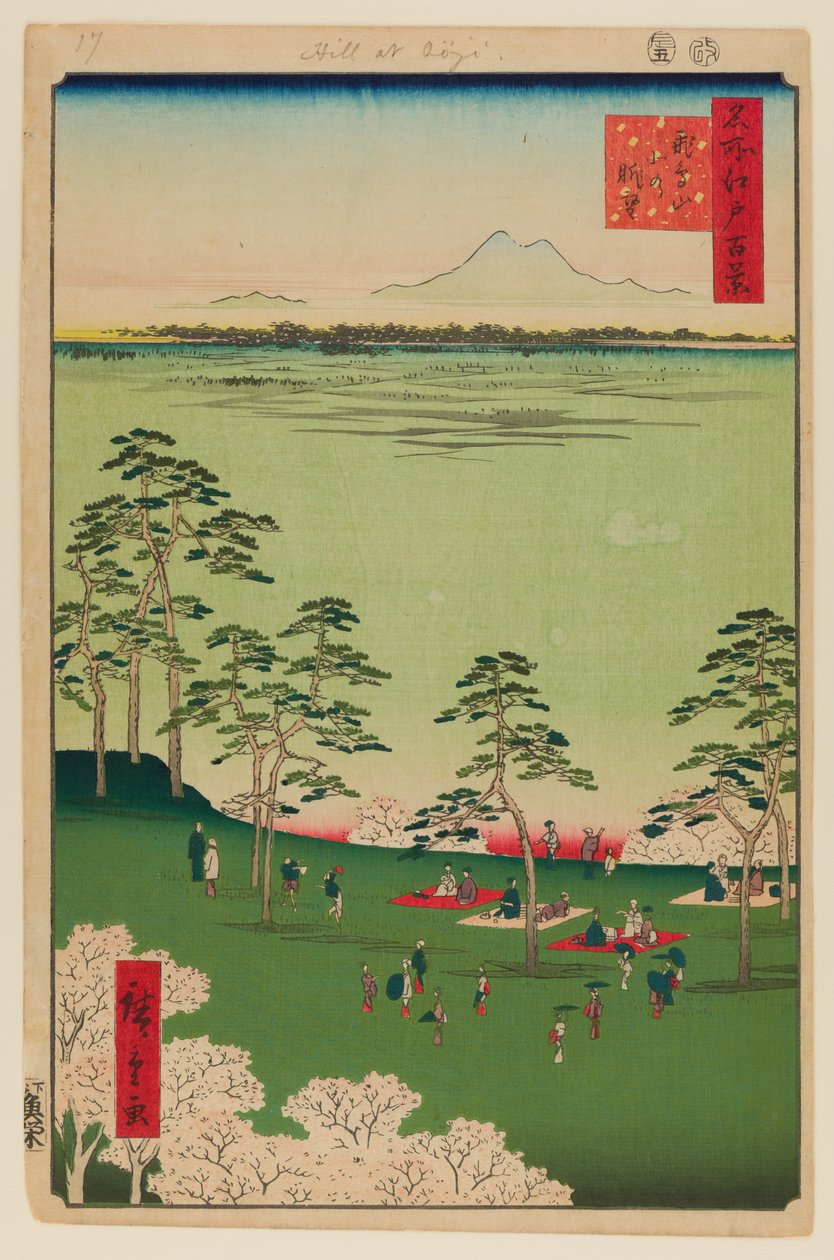 Uitzicht naar het noorden vanuit Asukayama door Ando or Utagawa Hiroshige
