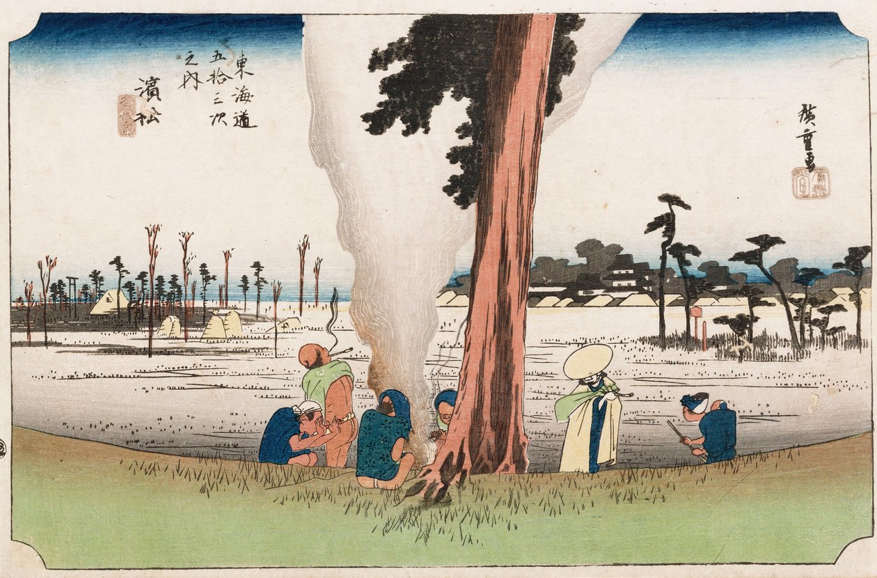 Winterzicht, Hamamatsu, uit de serie De drieënvijftig stations van de Tokaido, ca. 1834 door Ando or Utagawa Hiroshige