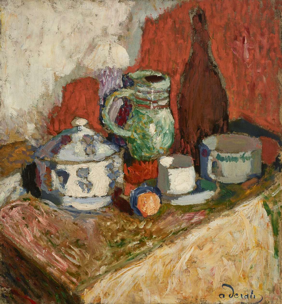 Stilleven met soepterrine en fles door Andre Derain