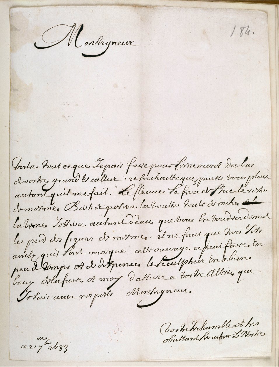 Brief van Le Nôtre aan de Grand Condé door Andre Le Notre