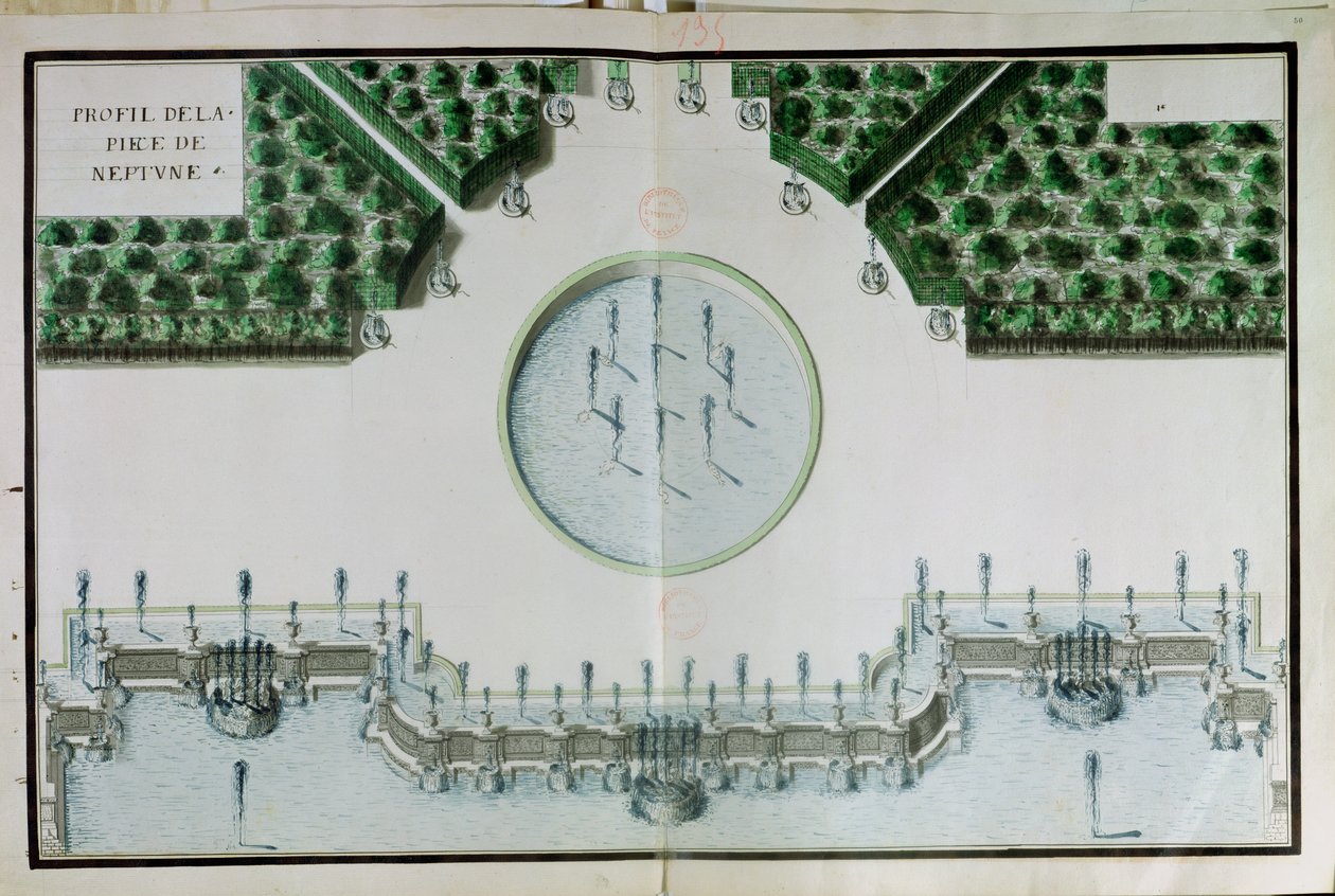 Ms 130750 Ontwerp voor het stuk de Neptunus in Versailles door Andre Le Notre