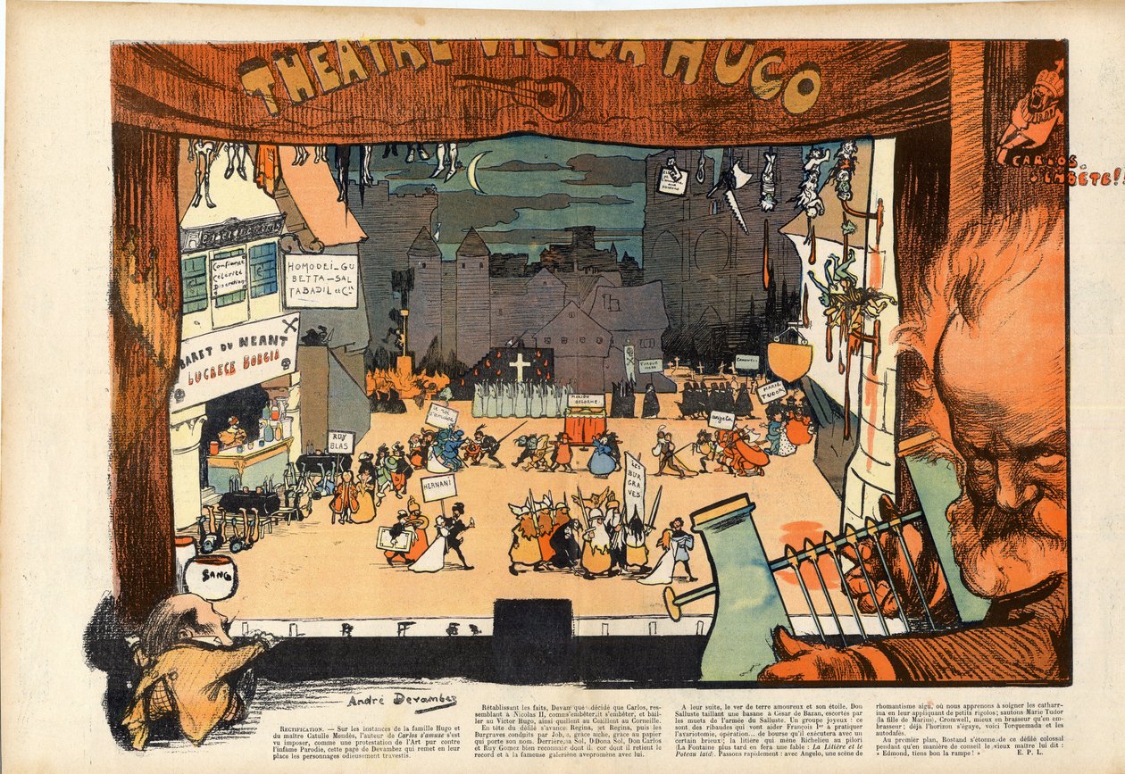 Theater door Victor Hugo door André Devambez (1867-1944) karikatuur in 