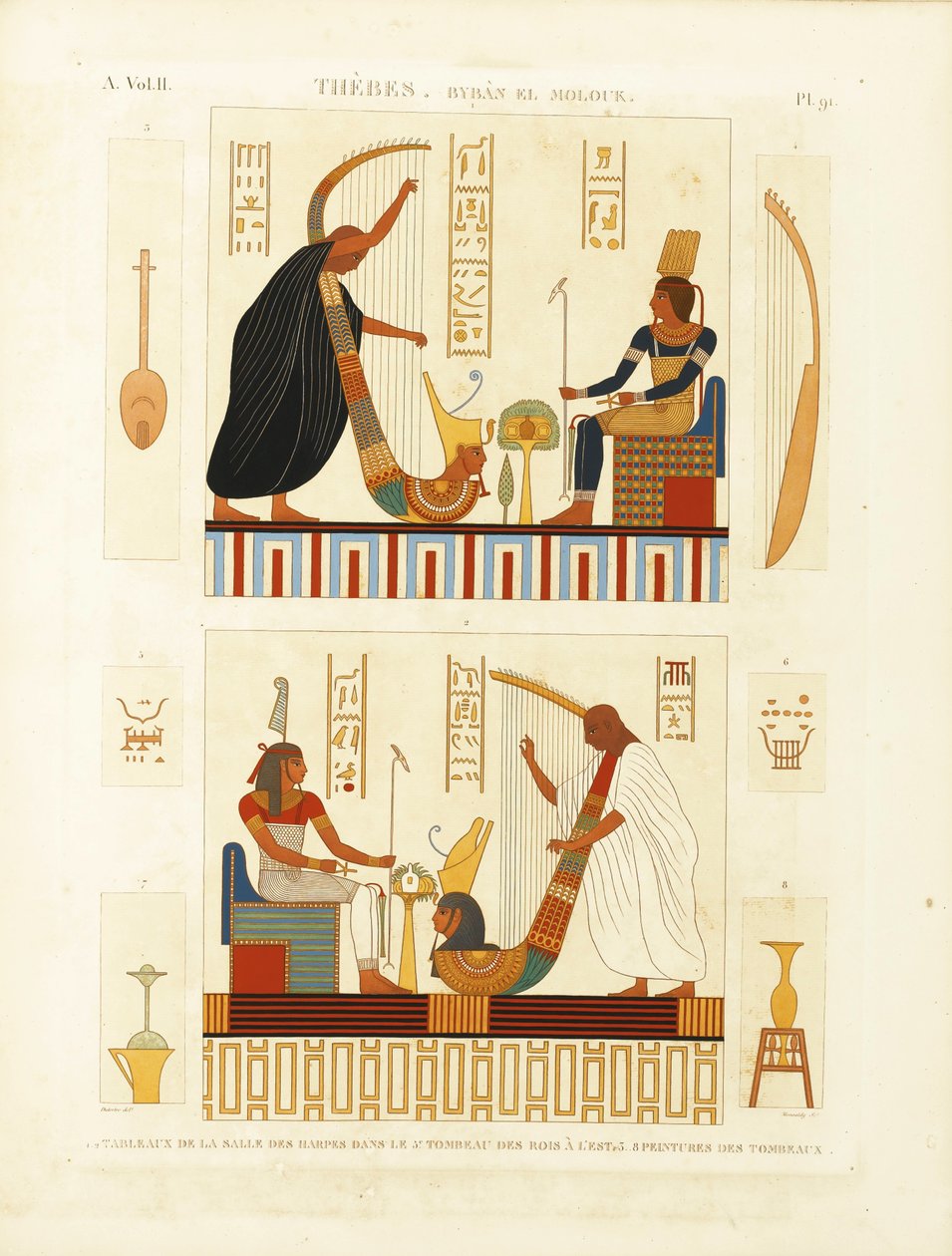 Schilderijen van twee harpisten in het graf van farao Ramses III in de Vallei der Koningen door Andre Dutertre