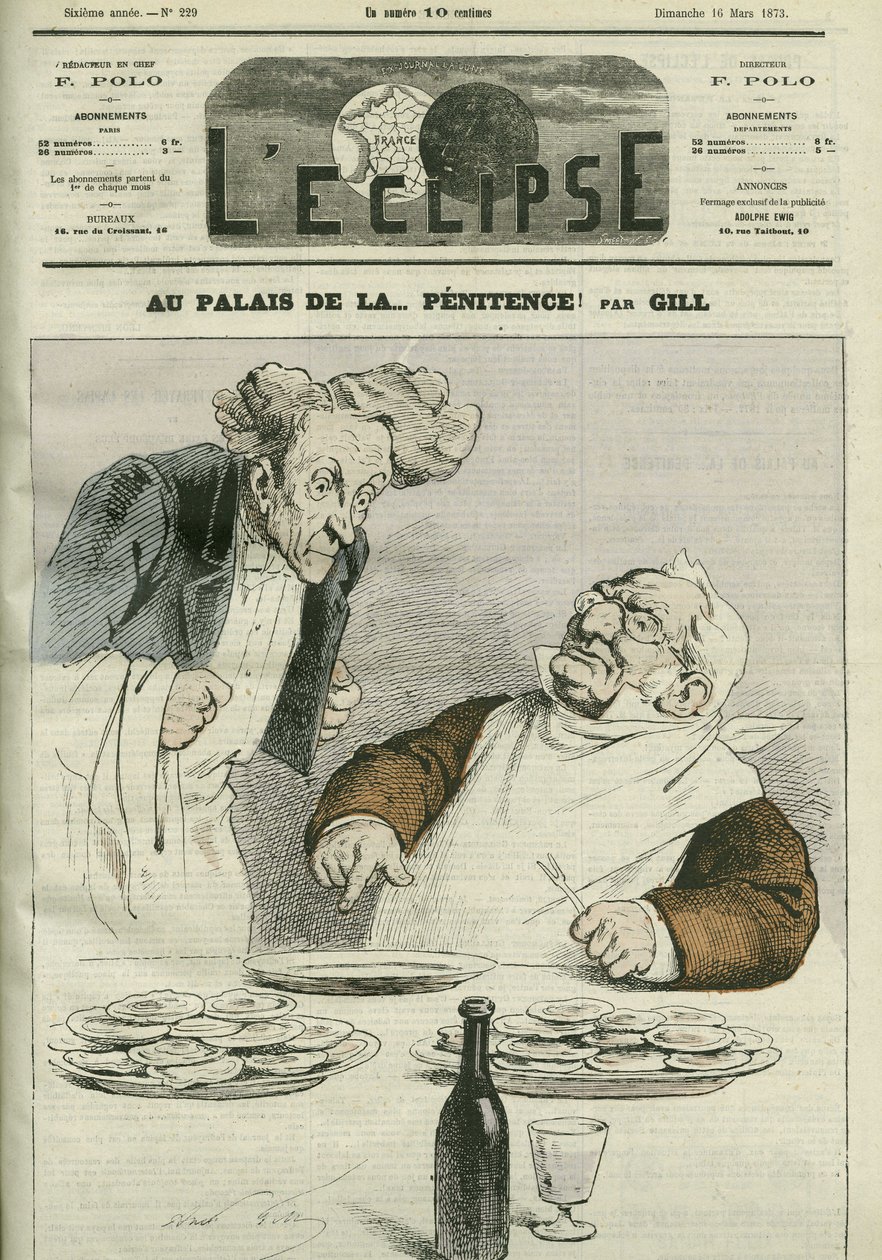 In het paleis van boetedoening, karikatuur van president van de republiek Adolphe Thiers. Omslag in 