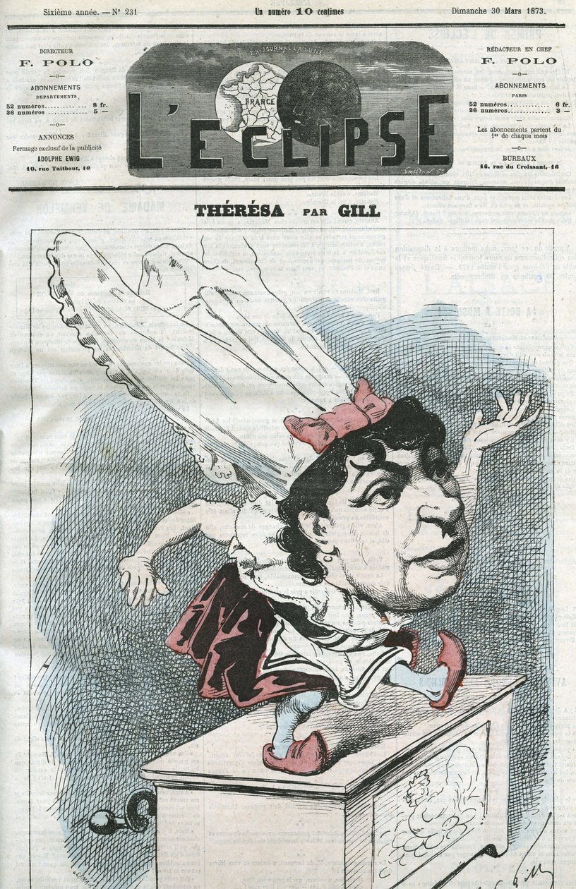 Cartoon door Emma Valendon genaamd Theresa (1837-1913), Franse populaire zangeres. Omslag in 