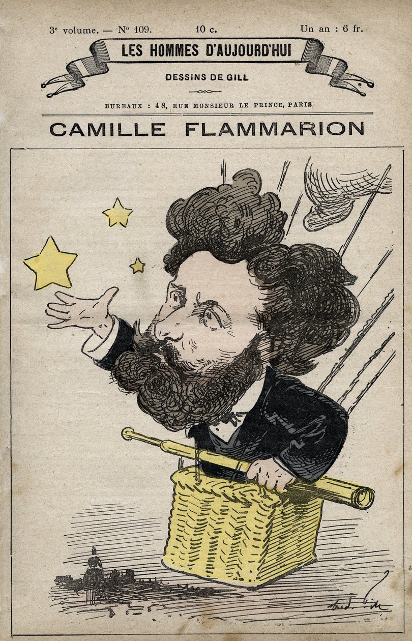 Cartoon van Camille Flammarion Engelse wetenschapper uit 