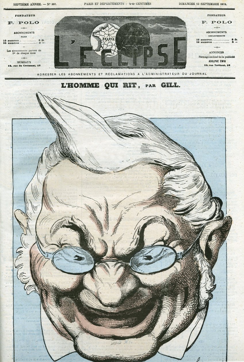 Cartoon van de man die lacht, Adolphe Thiers (1797-1877), Franse politicus. Omslag in L