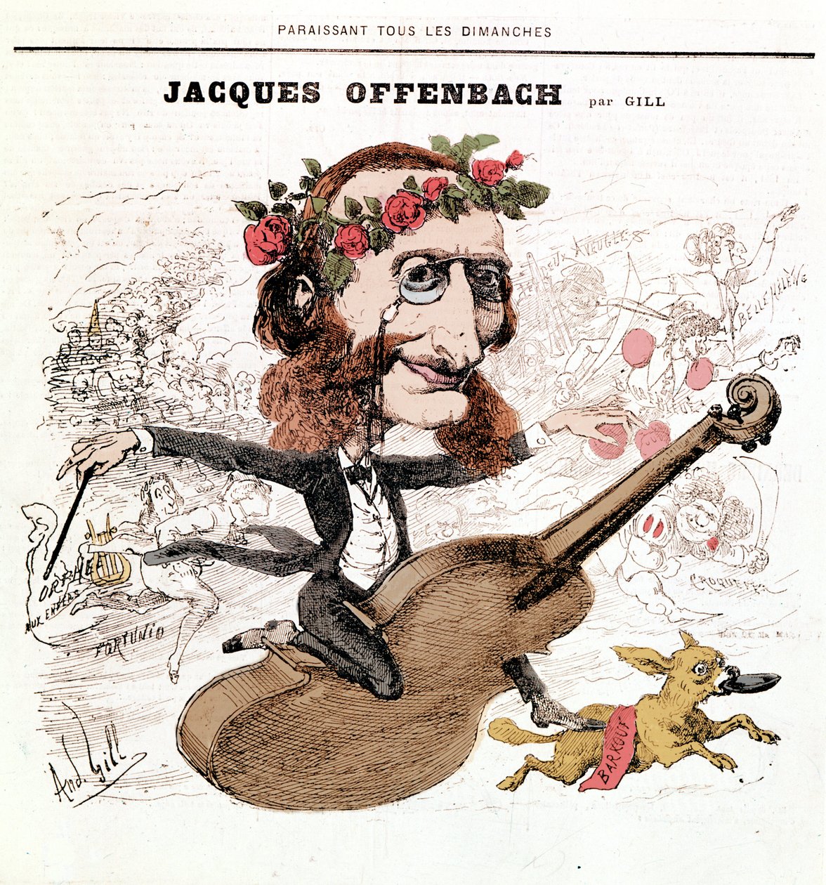 Jacques Offenbach (1819 - 1880), Cartoon door Gill door Andre Gill