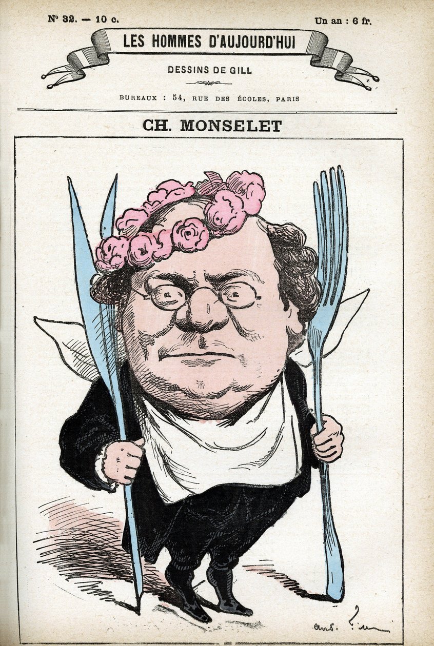 Portret van Charles Monselet, Franse dichter, journalist, romanschrijver en gastronoom door Andre Gill