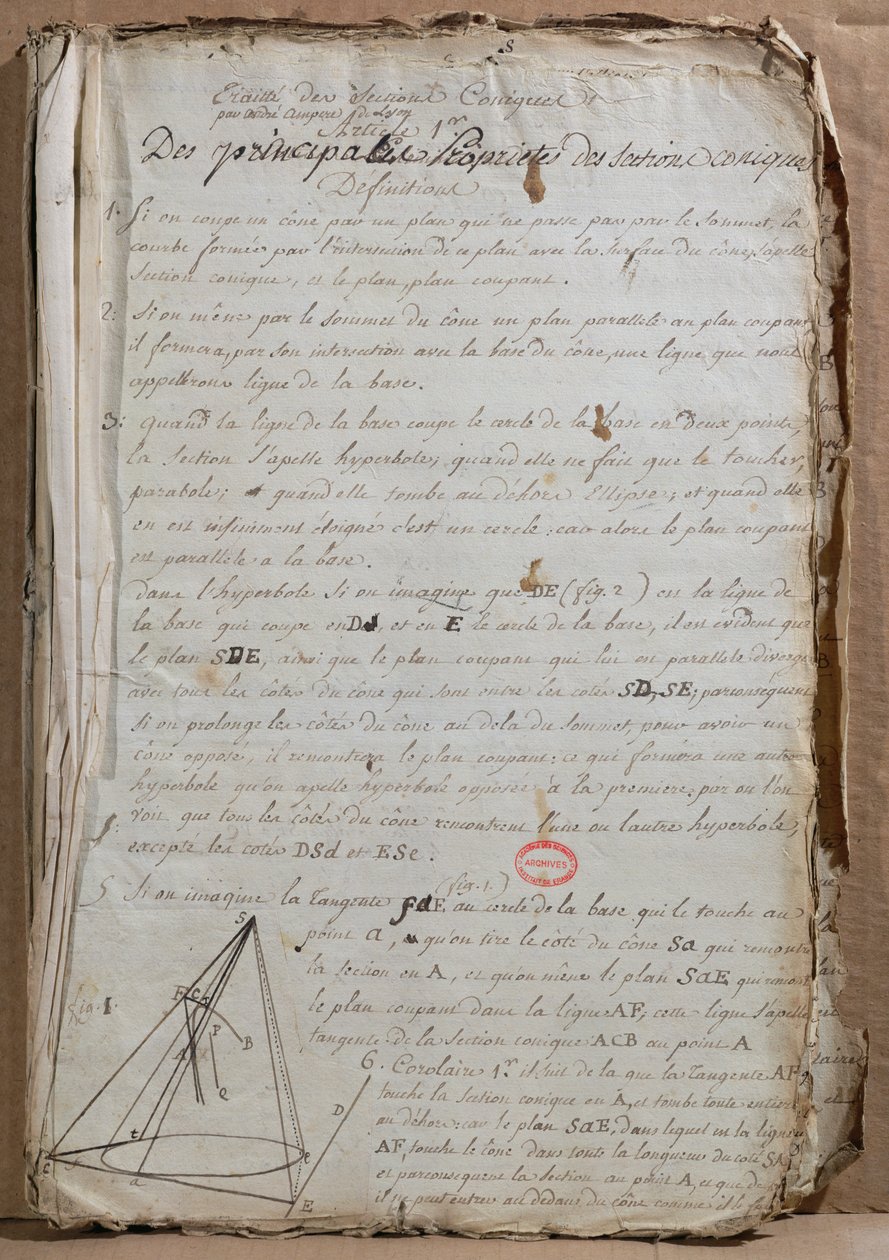 Ms 198 Pagina uit Traité des Sections Coniques door Andre Marie Ampere
