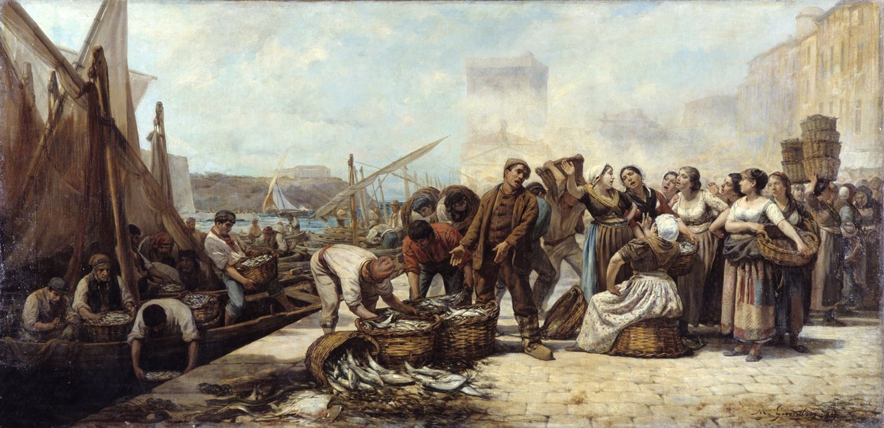 Aankomst van vissers in de Oude Haven van Marseille door Andre Marius Guindon