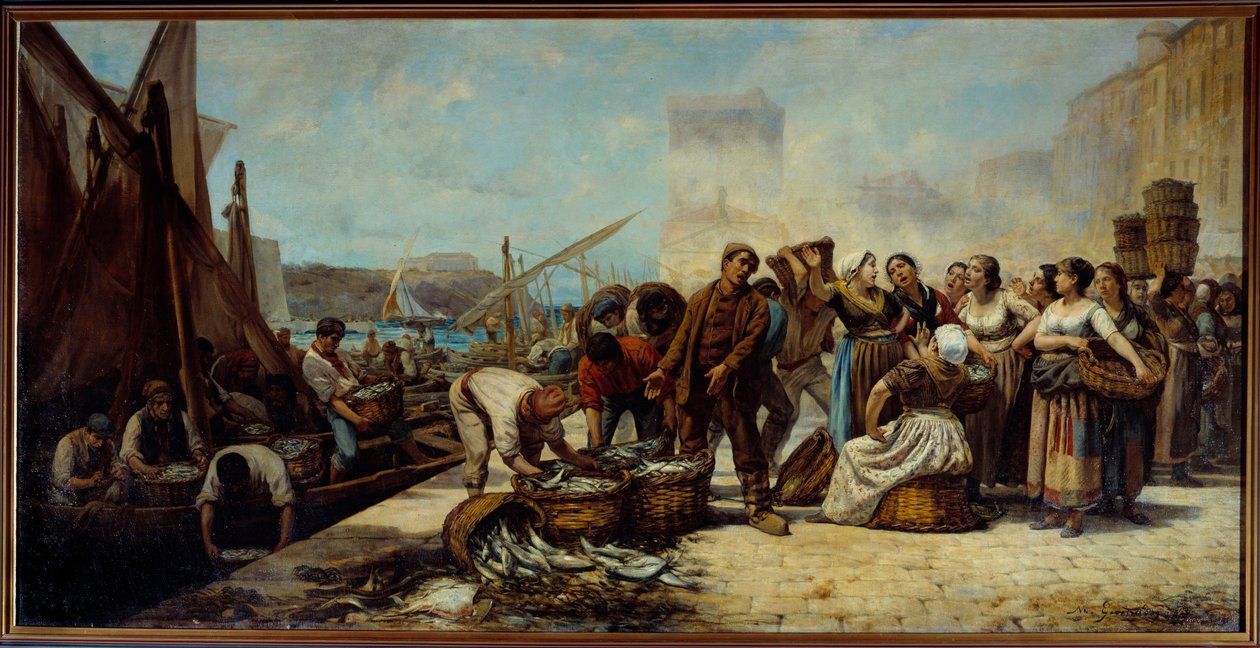 De aankomst van vissers aan de Quai Saint Jean in Marseille door Andre Marius Guindon