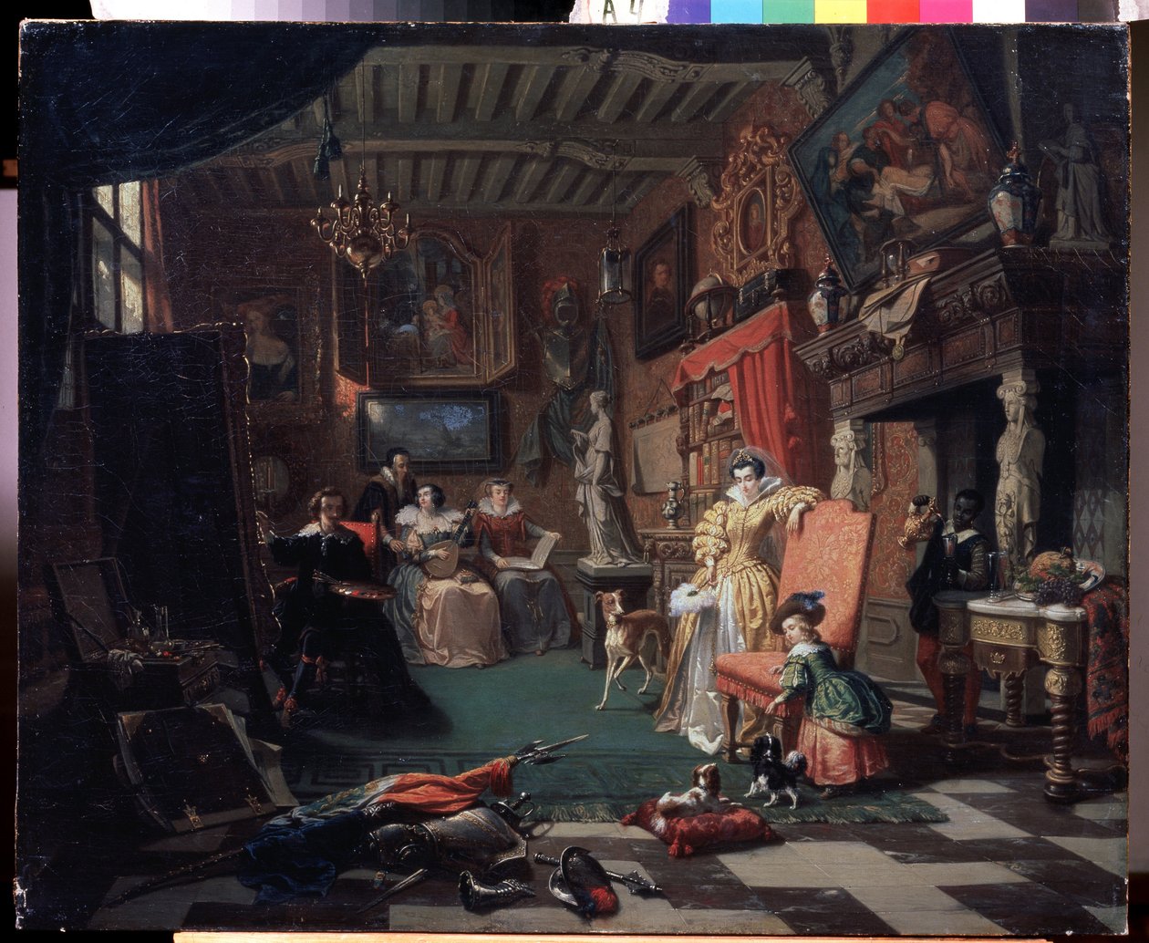Het atelier van schilder Anthony van Dyck die een portret schildert door Andre Plumot