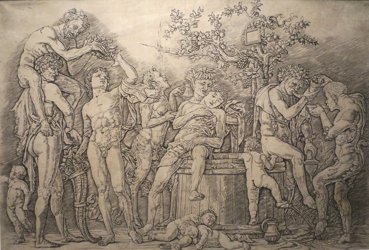Bacchanaal met wijnpers door Andrea Mantegna