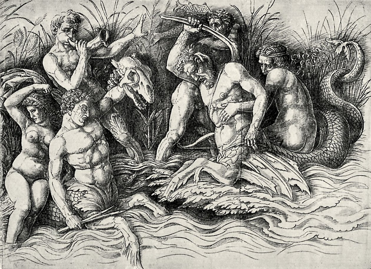 De slag van de zeegoden door Andrea Mantegna