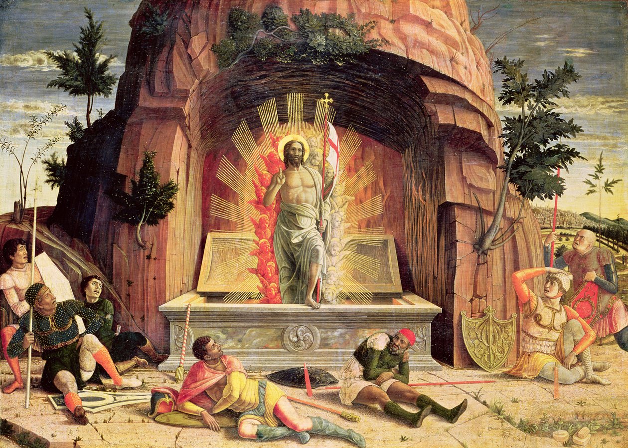 De Opstanding, rechter predellapaneel van het Altaarstuk van St. Zeno van Verona, 1456-60 door Andrea Mantegna