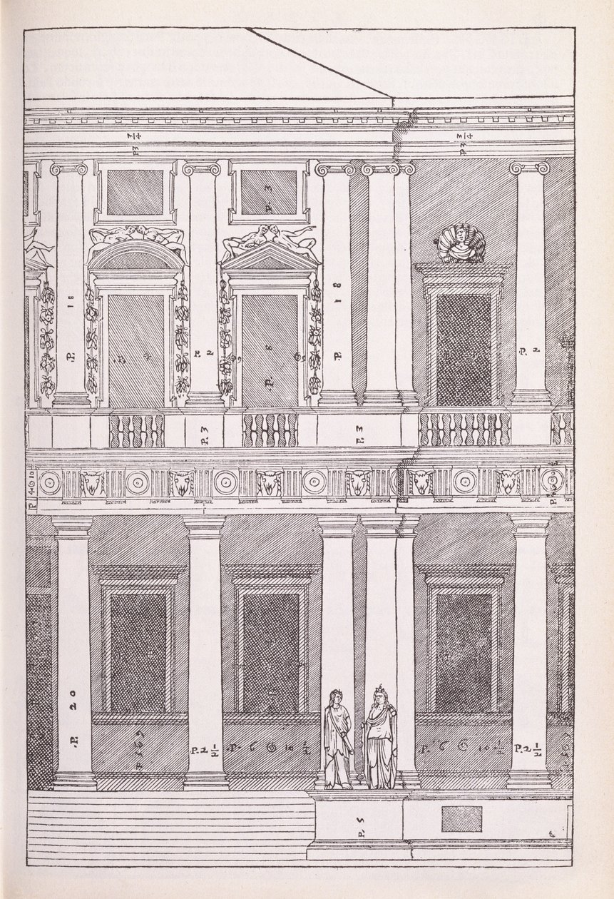 Opstand van Villa Chiericati, Vicenza, illustratie uit een facsimile kopie van 