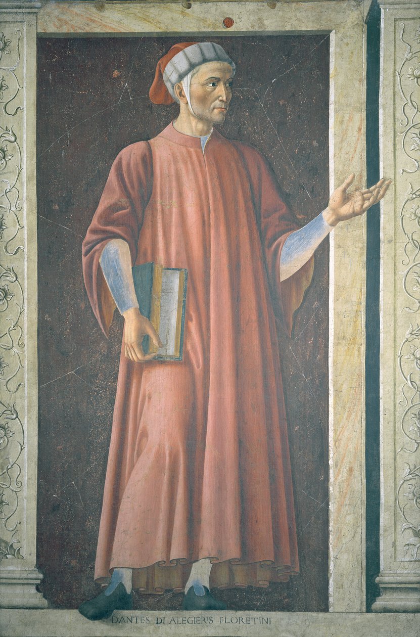 Dante Alighieri (1265-1321) uit de Villa Carducci-serie van beroemde mannen en vrouwen, c.1450 door Andrea del Castagno