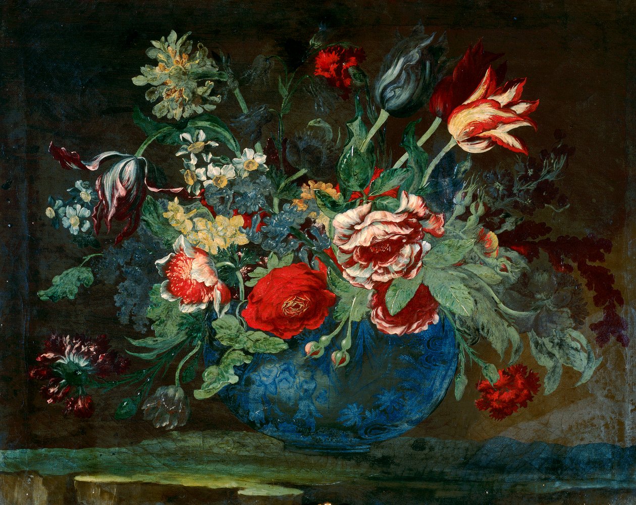 Kom van Chinees porselein met een bos bloemen door Andrea the Elder Scacciati
