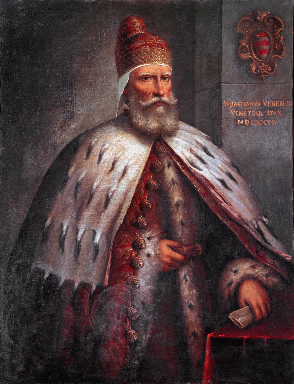 Portret van Doge Sebastiano Venier (1496-1578), condottiere Hij leidde de Venetiaanse vloot met Francesco Duodo tijdens de Slag bij Lepanto in 1571. Schilderij door Andrea de