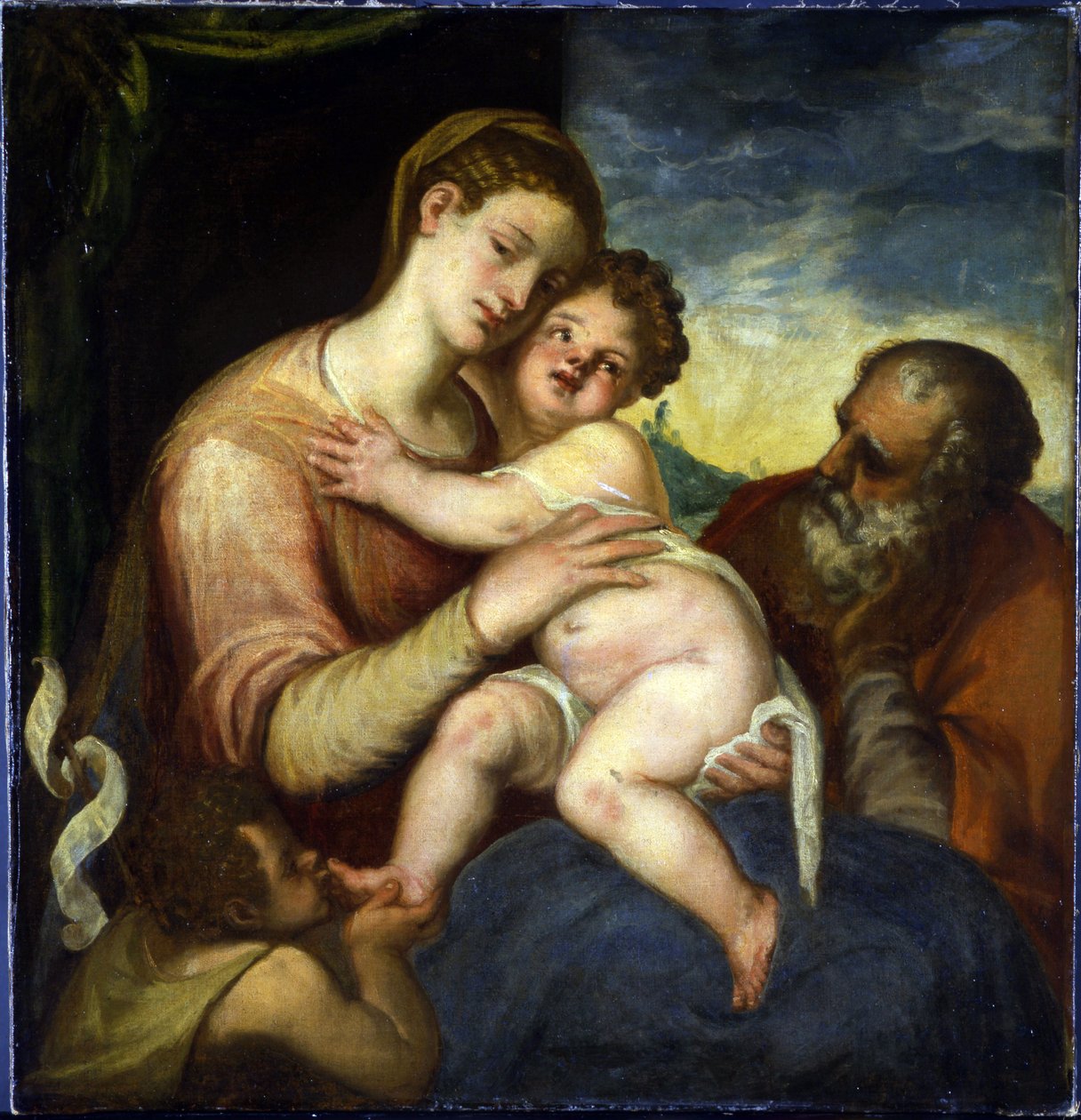 De Heilige Familie met Johannes de Doper door Andrea Schiavone