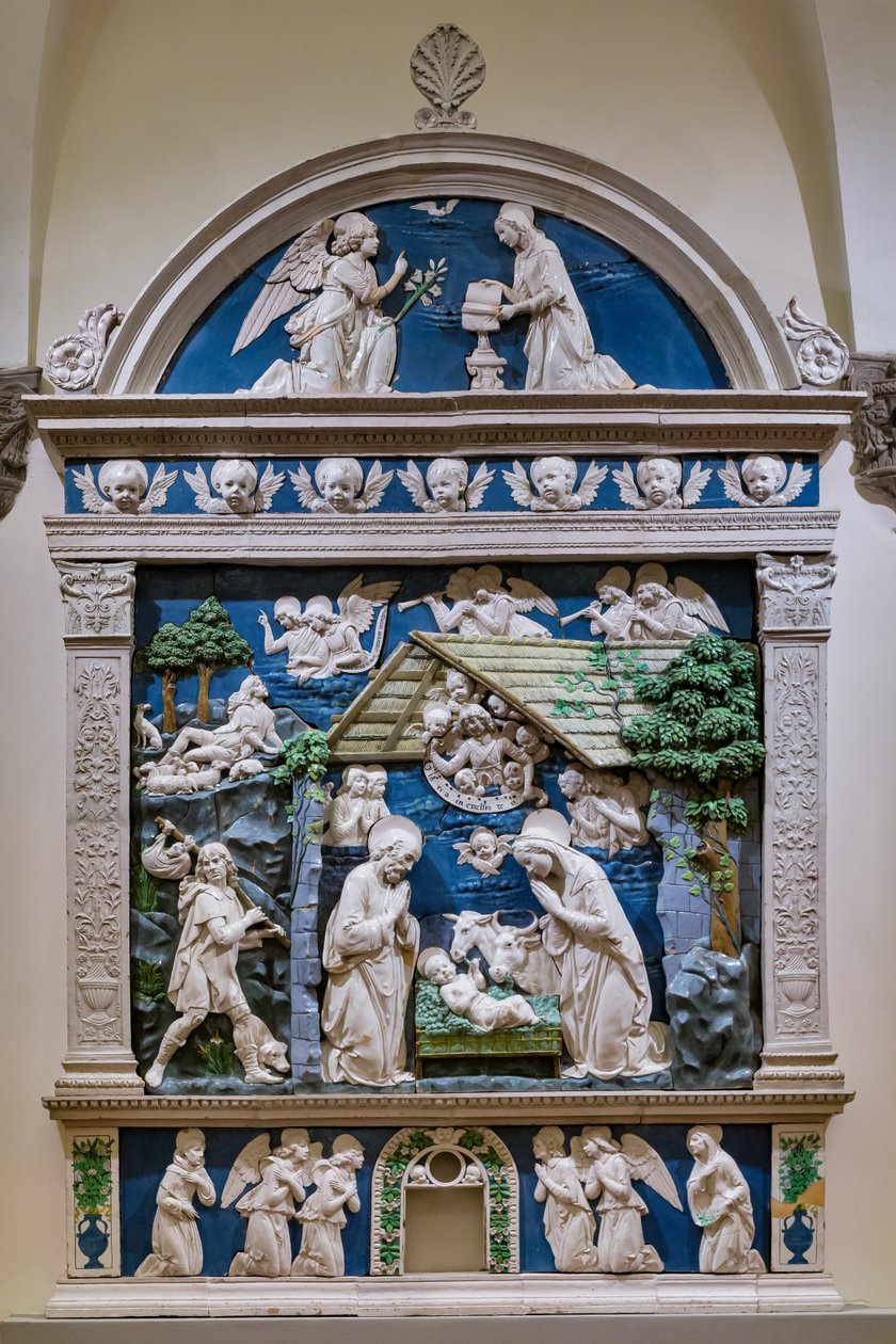 Geboorte, aanbidding van de herders en annunciatie door Andrea (workshop of) Della Robbia