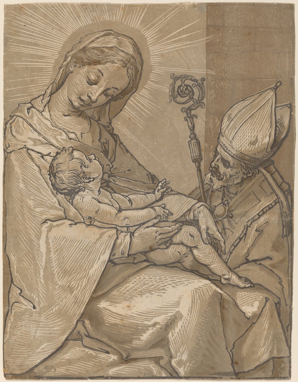 Madonna en kind met een bisschop door Andrea Andreani
