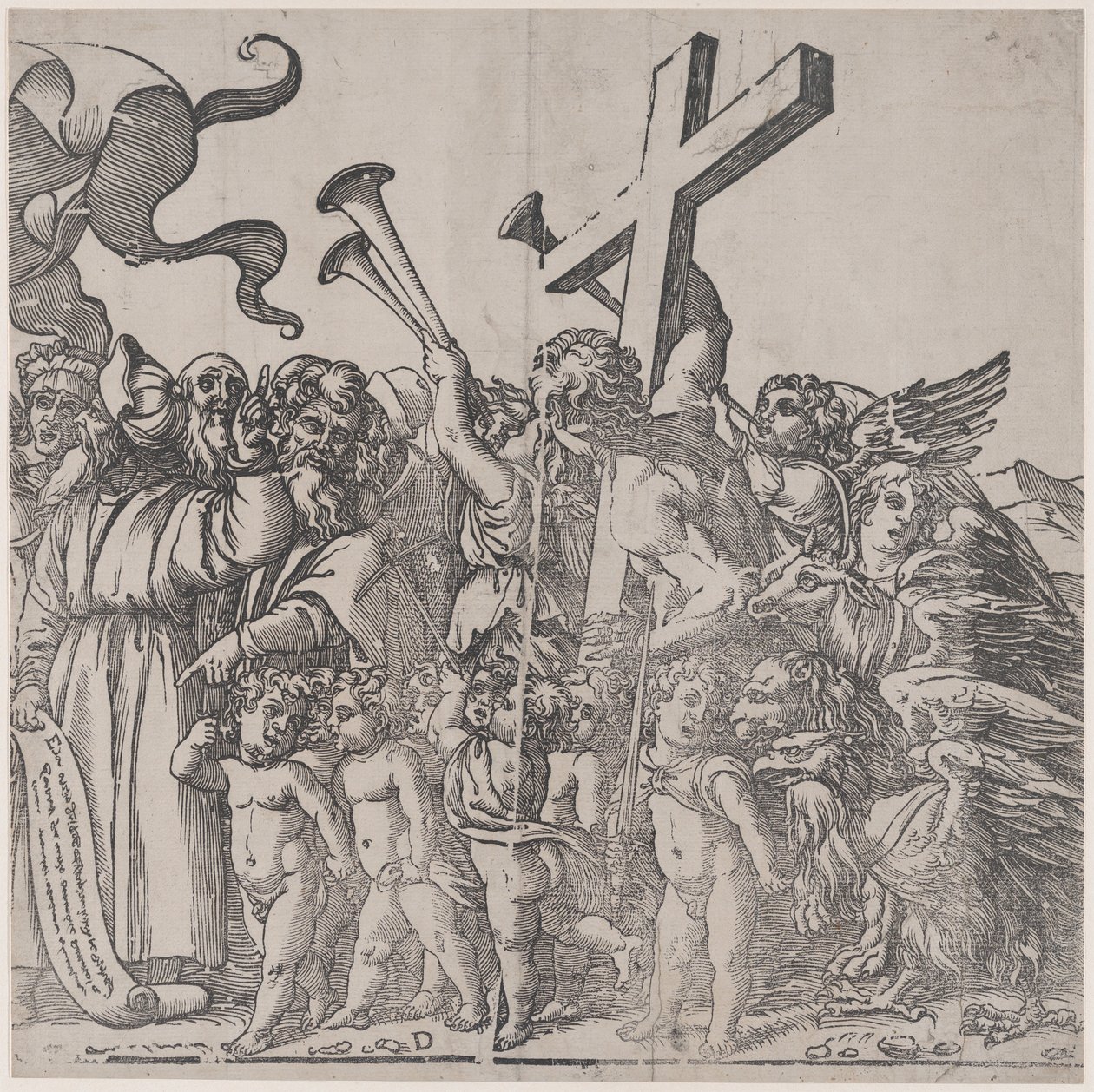 Sectie D: engelen die trompetten blazen etc., uit De Triomf van Christus, 1836 door Andrea Andreani