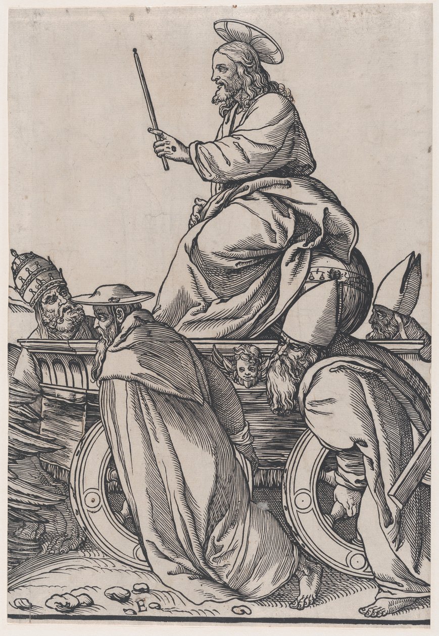 Christus rijdend op een triomfwagen, uit De Triomf van Christus, 1836 door Andrea Andreani