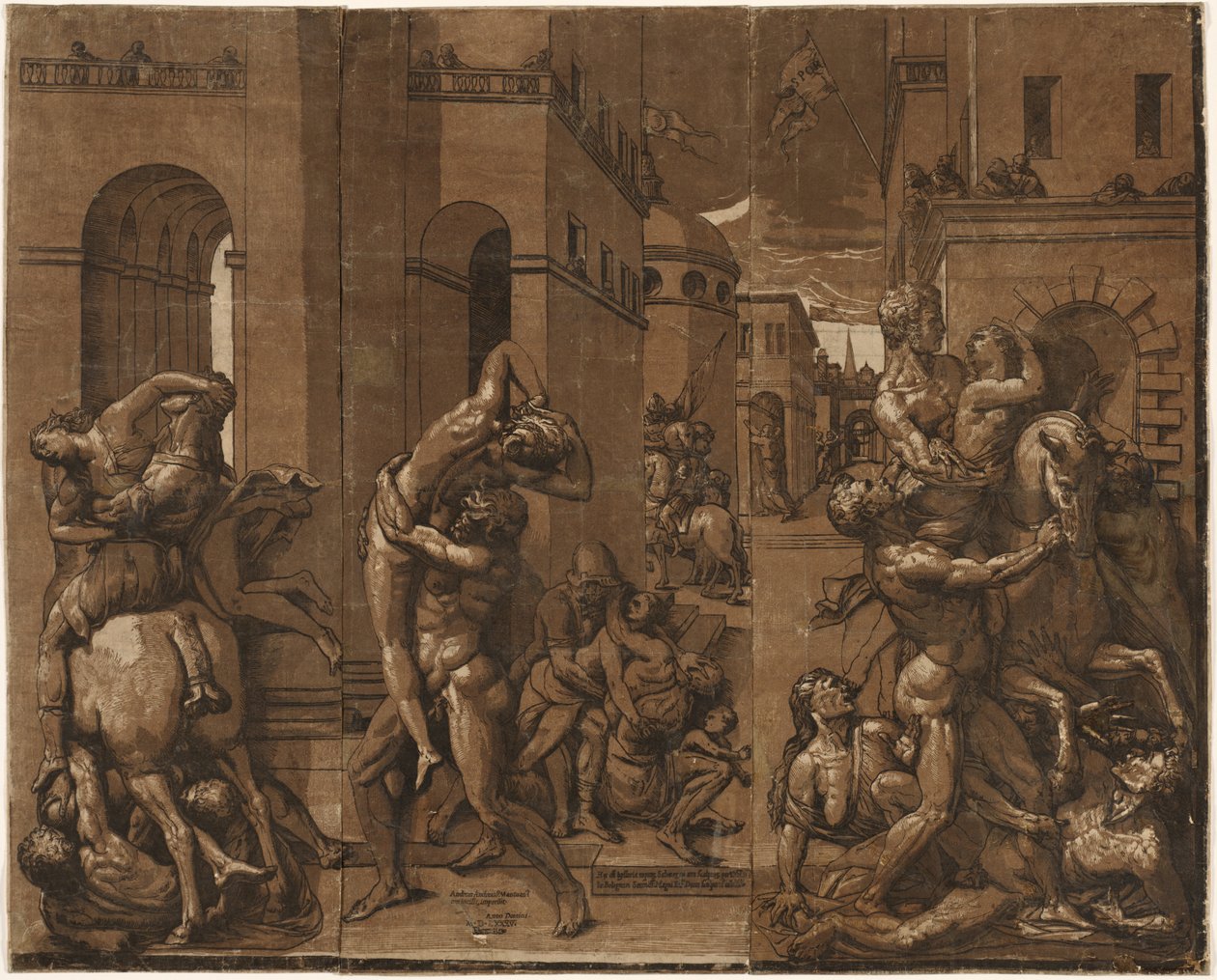 De ontvoering van de Sabijnse vrouwen, 1585 door Andrea Andreani