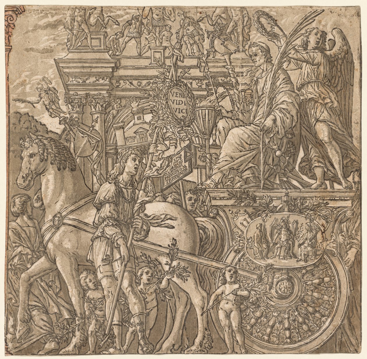 De triomf van Julius Caesar: Caesar triomfantelijk door Andrea Andreani