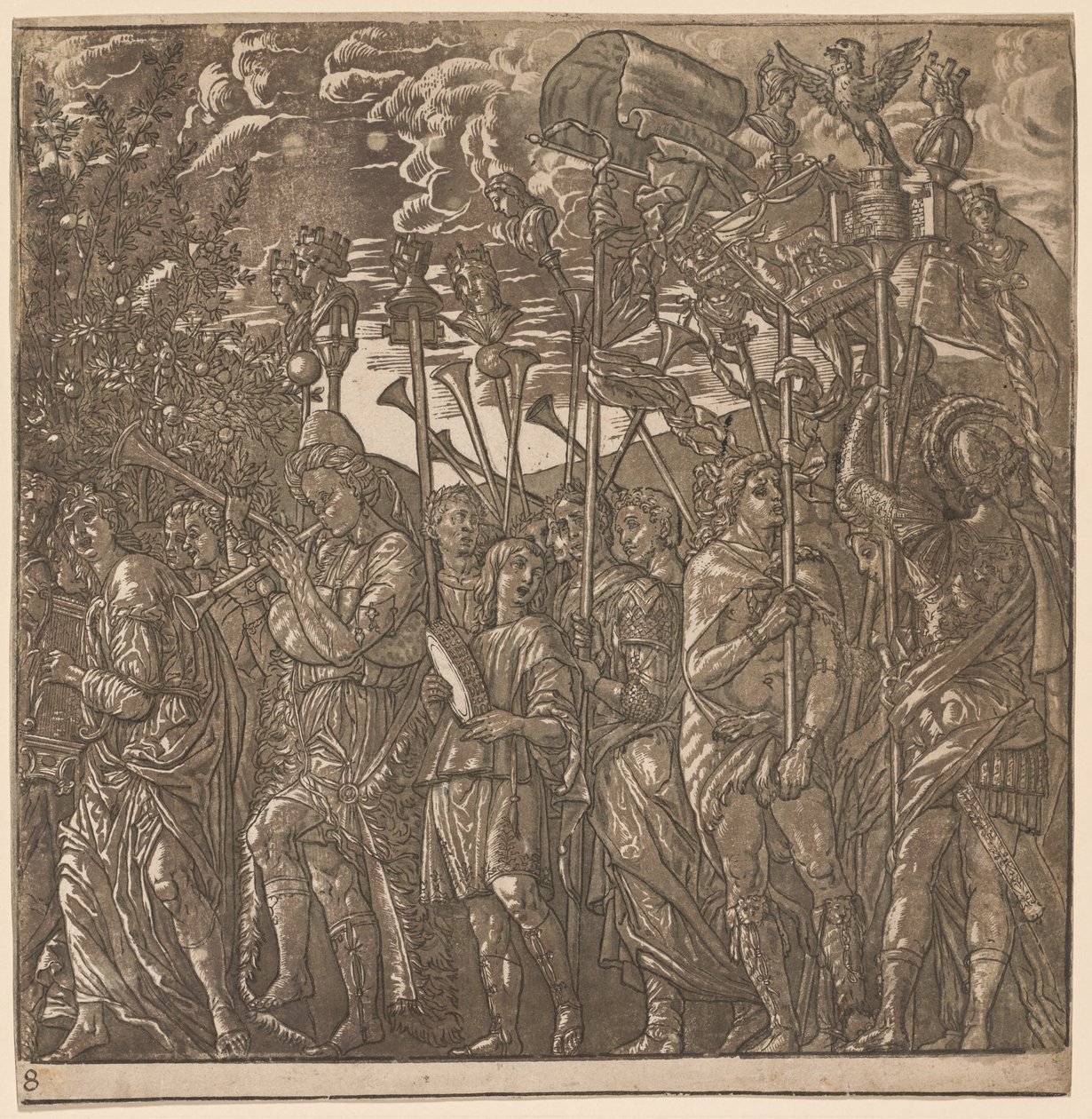 De Triomf van Julius Caesar: Soldaten Dragen Banners en Standaarden, 1593-99 door Andrea Andreani